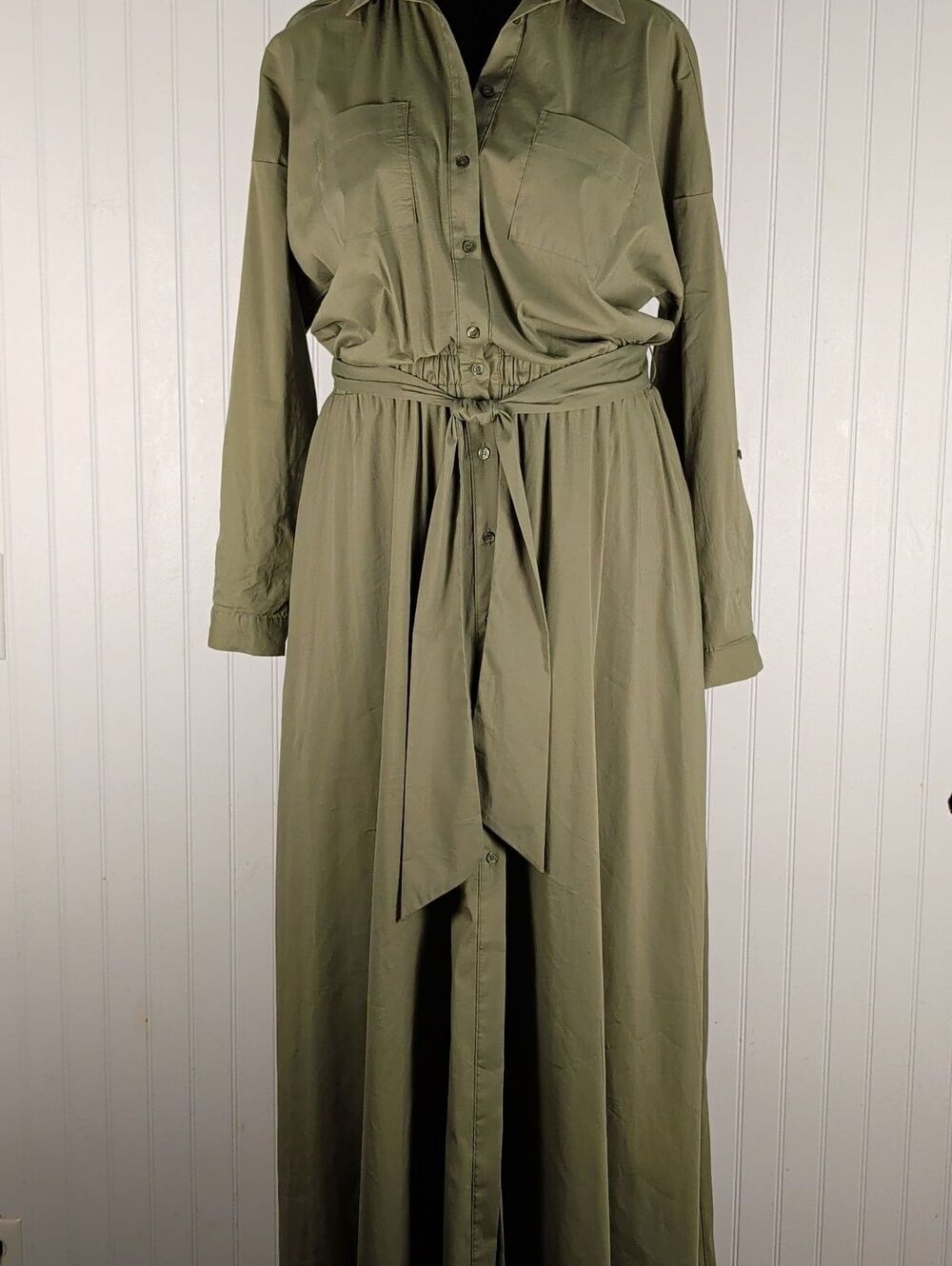 Gabrielle Union x NY&Co Olive Green Maxi Utility Shirt Dress Size